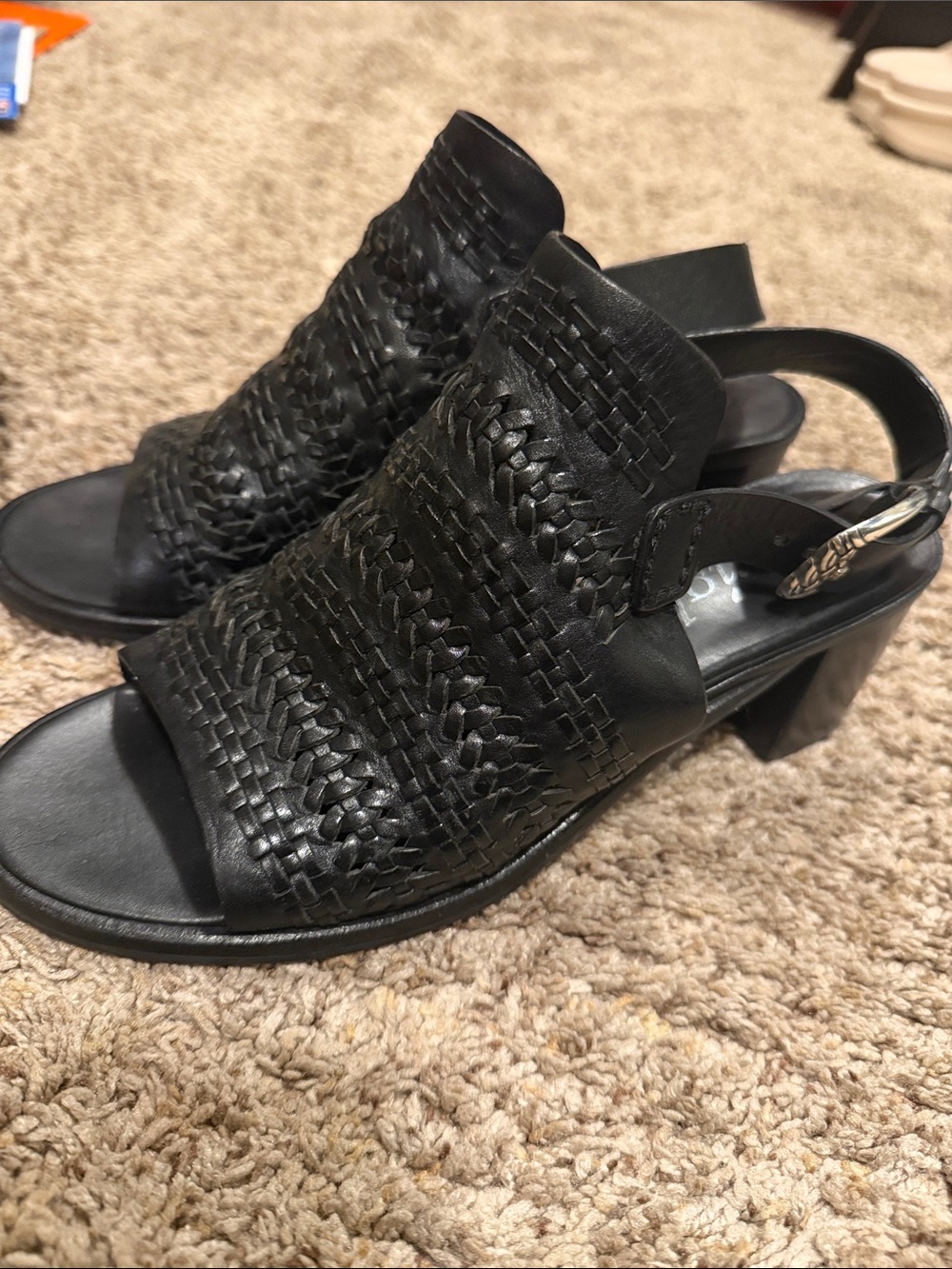 Brighton Black Woven Leather Slingback Heels 7.5